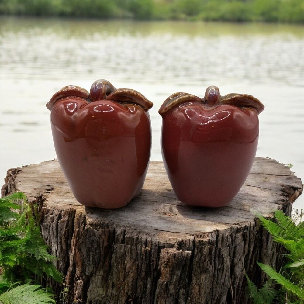 Vintage Red Apple Shaped Ceramic Salt & Pepper Shakers